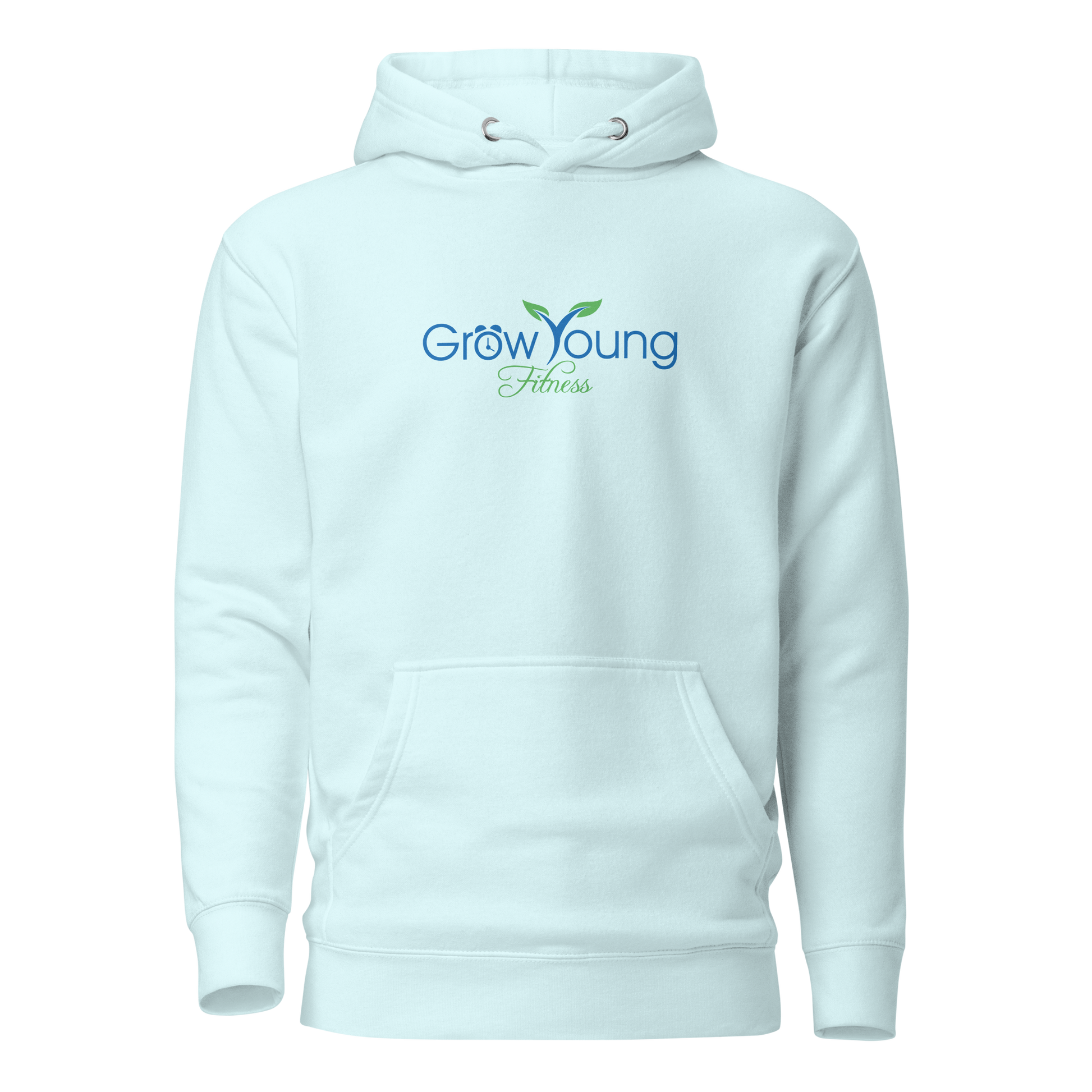 Sky Blue sweatshirt with a grow young fitness logo on front