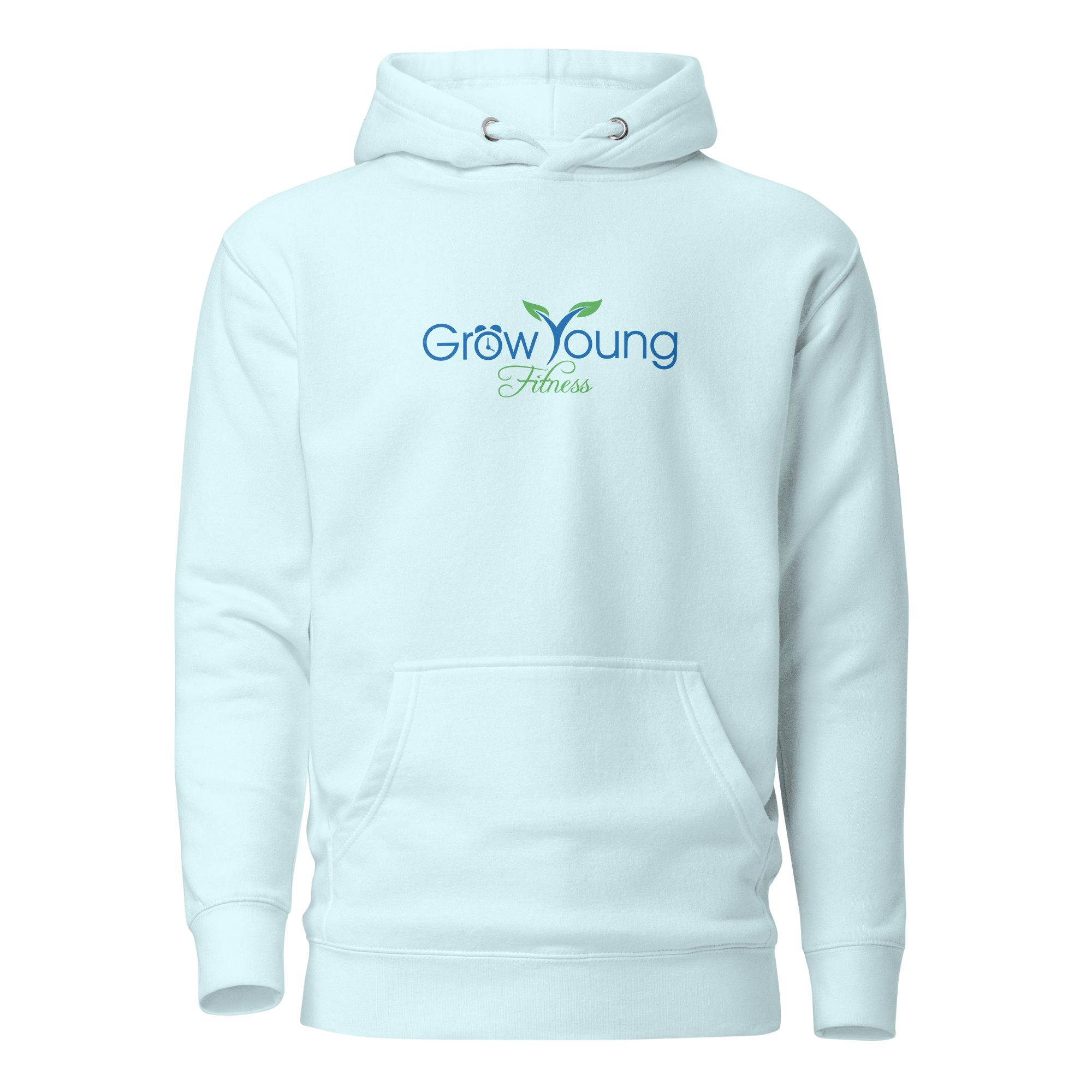 Sky Blue sweatshirt with a grow young fitness logo on front