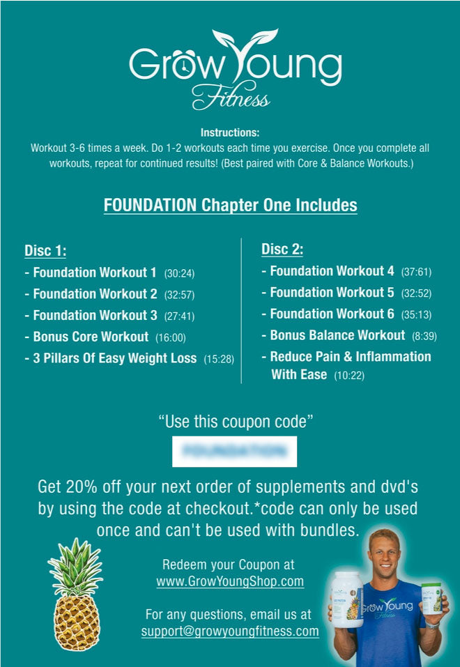 Grow Young Fitness Foundation DVD Chapter 1 insert showing workouts