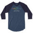 Heather Denim/Navy 3/4 sleeve raglan shirt with a rainbow color grow young fitness logo