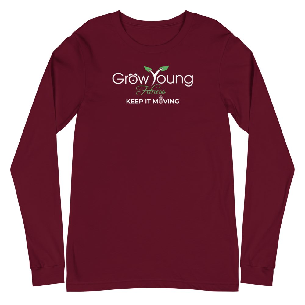 Maroon Long Sleeve T-shirt with Grow Young Fitness Logo