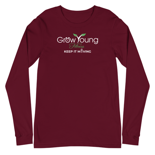 Maroon Long Sleeve T-shirt with Grow Young Fitness Logo