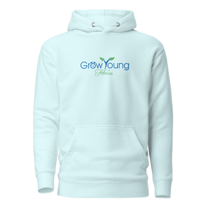 Sky Blue sweatshirt with a grow young fitness logo on front